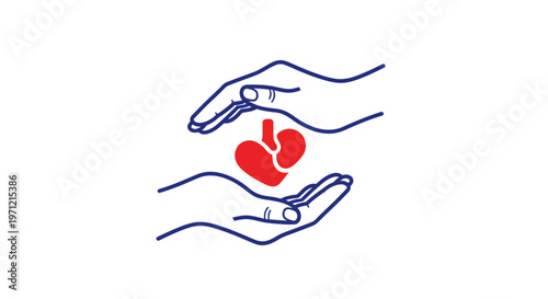 Heart protection symbol with hands safeguarding the organ, medical health concept visualization