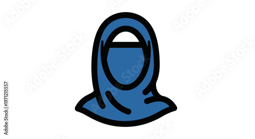 Illustration depicting a stylized blue hijab, representing cultural identity and tradition