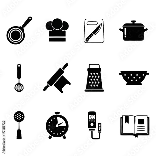 Kitchen Cooking Utensils Icons vector illustration with balanced shapes and modern illustrative charm, ideal for brochures, presentations, websites, and branding