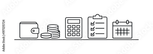 Personal budgeting and financial discipline for managing expenses and achieving savings goals in everyday life, wallet, coin stack, calculator