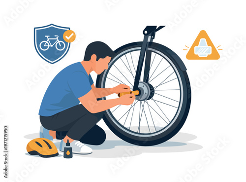 A bicycle reflector installation scene where a person attaches a safety reflector to a wheel in a simple setting with attention to visibility and