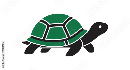 Minimalist graphic of a tortoise against a white background, simple, modern, isolated