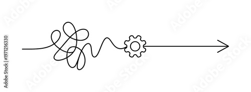 Eliminating inefficiency and removing unnecessary steps in a streamlined workflow process, a continuous line forming a zigzag path that smoothly