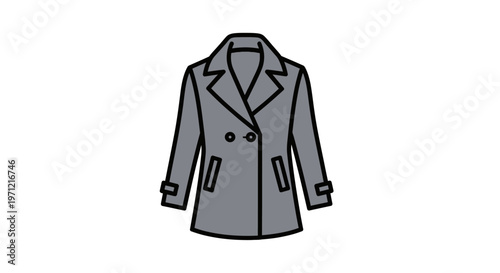 Illustration of a gray trench coat in a flat design isolated on a white background