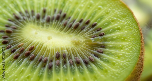 Macro Close Up Texture of Fresh Kiwi Fruit With Seeds Pattern