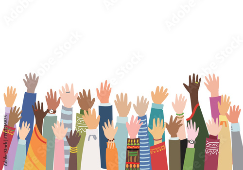 平和や協力を象徴する世界の人々の挙手