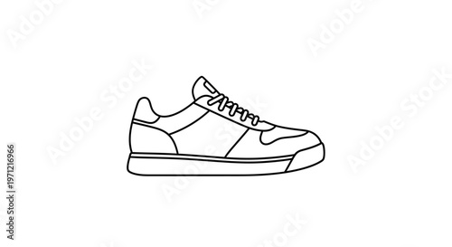Minimalist Sneaker Outline in Black and White, Isolated on a White Background