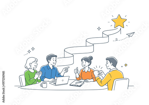 Colleagues maintaining shared motivation and reinforcing consistent effort habits together during a routine progress reflection meeting in a