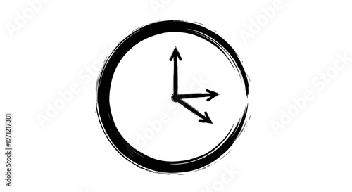Zen Clock Time Concept, Brush Stroke Circle, Minimalist Design, Black and White
