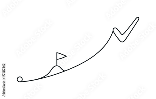 Maintaining discipline and steady effort in achieving long term personal and professional goals, a flowing line forming a gradual upward curve that