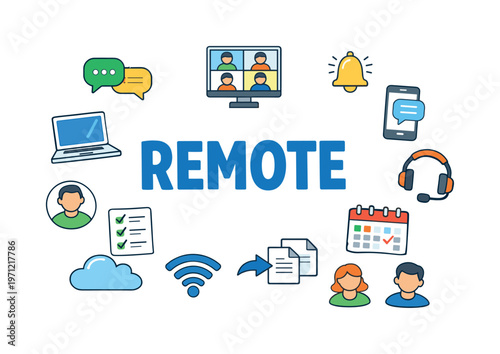 Remote team communication and collaboration tools concept centered on staying connected, sharing updates and coordinating work across distributed