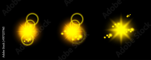 Orange glow light effects set dynamic light flares sparkling energy elements