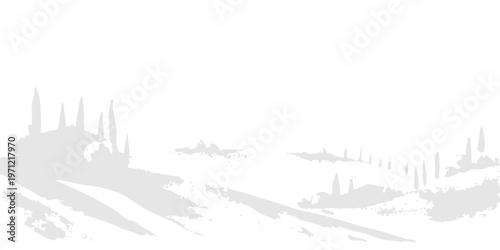 Vector illustration of a church silhouette in a snowy winter forest landscape with frozen pine trees and frosty mountains under a cold blue sky