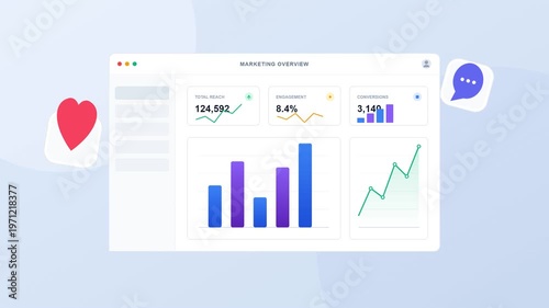 Marketing Overview Dashboard and Social Media Icon Set
