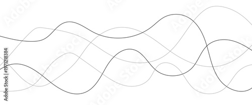 Curved black long lines seamless wave pattern. Thin line wavy abstract vector background. Wavy line horizontal divider wavy pattern. Curve line art striped. Abstract wave elements. Vector illustration