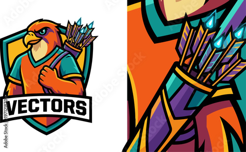 Colorful cartoon archer logo.