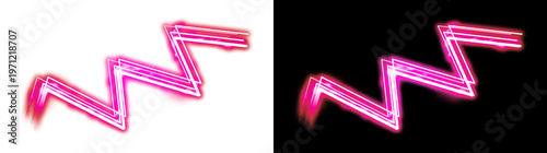 Pink Neon Zigzag Abstract Shape on Transparent and Black Backgrounds