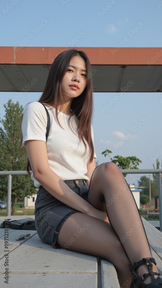 Fototapeta premium Mid-Autumn Festival: Girl with Mooncake and Lanterns