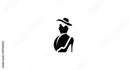 Elegant fashion logo concept featuring a hat, dress and high heel shoe silhouette design