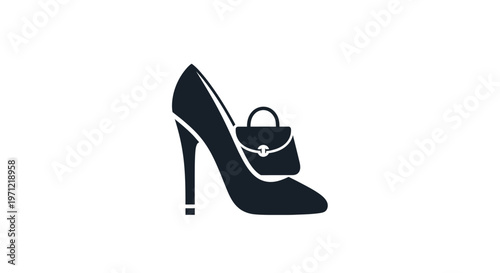 Elegant silhouette of a high heel shoe with a handbag, vector illustration design