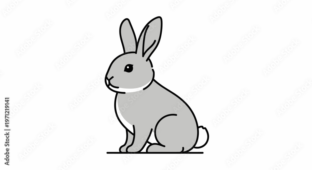 Fototapeta premium Minimalist illustration of a gray rabbit in a sitting position, outline style artwork
