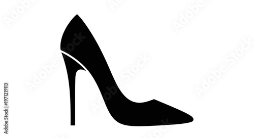 Elegant black high heel shoe silhouette, fashion footwear design for advertising use
