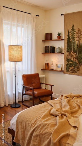 Cozy Bedroom Interior with Warm Lighting