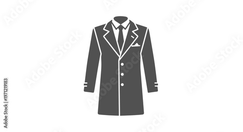 Elegant Vector Illustration of a Classic Overcoat with Tie and Pocket Square for Formal Attire