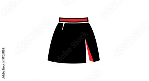 Minimalist representation of a black skirt with a red accent and side slit illustration