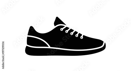 Silhouette illustration of a black and white athletic shoe isolated on white background