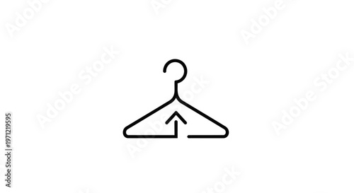 Minimalist Clothes Hanger Icon with Arrow, Representing Wardrobe Organization