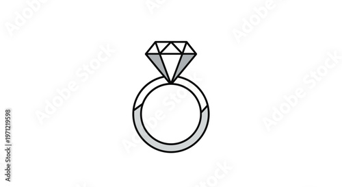 Minimalist ring illustration design, engagement jewelry emblem with simple geometric diamond