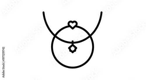 Minimalist necklace design featuring a heart and geometric pendant illustration