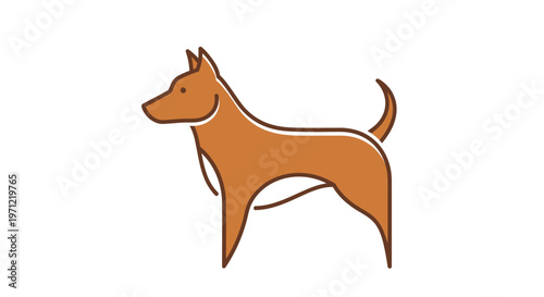 Simple line art illustration of a dog in a standing pose, ideal for design uses