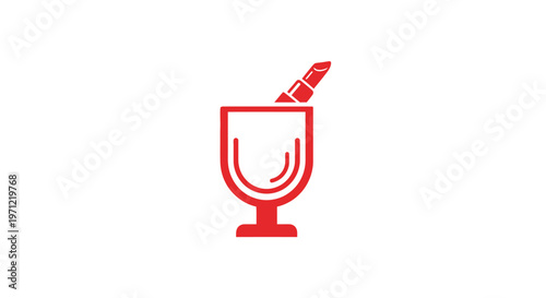 Minimalist red lipstick cocktail logo design for beauty and cosmetics industry