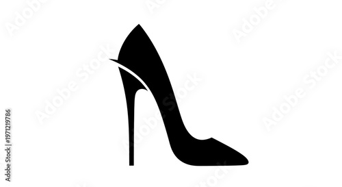 Silhouette of a high-heeled shoe in black on a white background, minimalist design