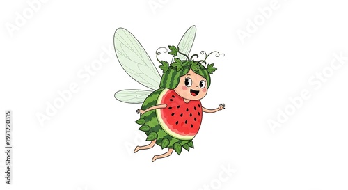 Cartoon Watermelon Fairy Character Illustration.