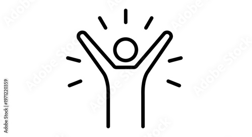 Silhouette of a person with raised arms conveying celebration, joy, and triumph in a simple vector icon.