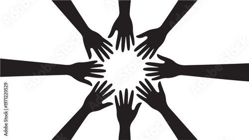 Teamwork Unity Concept with Multiple Hands Joining in Circle Minimalist Diversity Vector
