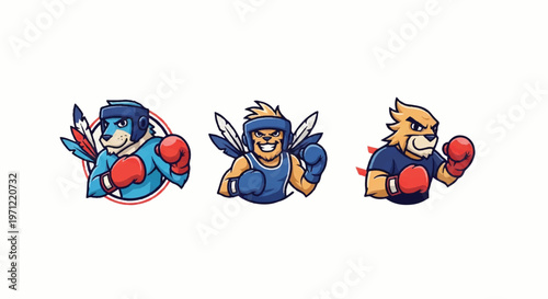 Boxer animals in sports uniforms mascot design set