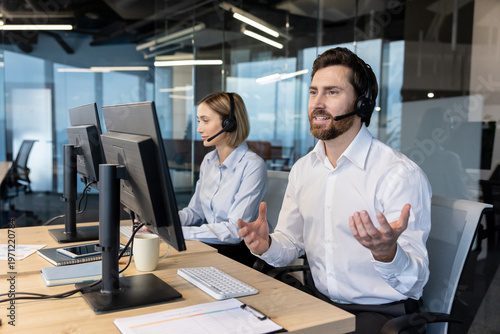 Call center agents providing customer support and assistance