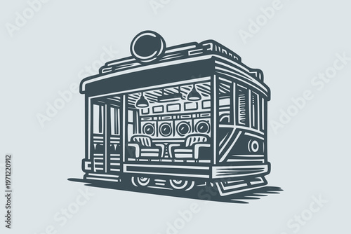 Modern Renovated Streetcar Laundromat Workshop Venue Illustration