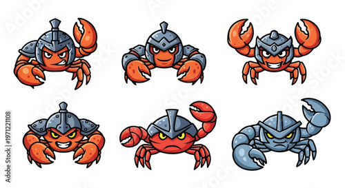 Cartoon crab characters in armor illustration