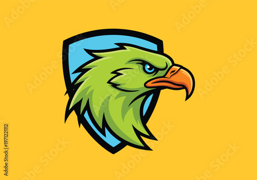 Green eagle head shield mascot logo: Gaming logo - Gaming Mascot - esport mascot vector illustration  Logo, Mascot, E-Sport, vector mascot - Mascot Logo