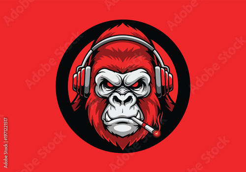 Red gorilla head mascot wearing headset: Gaming logo - Gaming Mascot - esport mascot vector illustration  Logo, Mascot, E-Sport, vector mascot - Mascot Logo