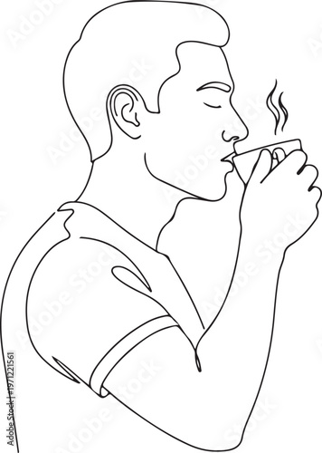 Continuous line drawing, smoking man, vector illustration, cigarette smoker, minimalist style