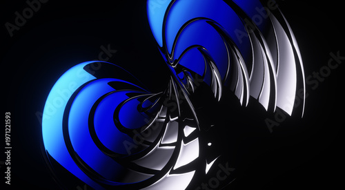 Glass wavy shapes on a black background. 3d rendering background.