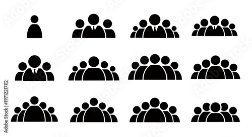 Silhouetted groups of people forming diverse crowds and gatherings in a shared space.