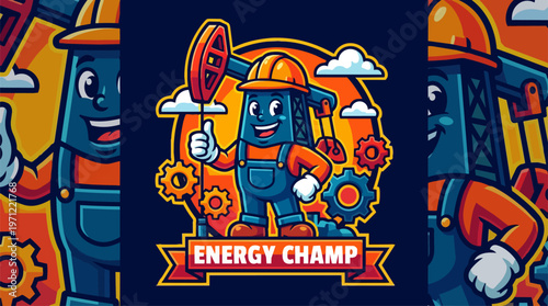 Energy Champ Cartoon Character.