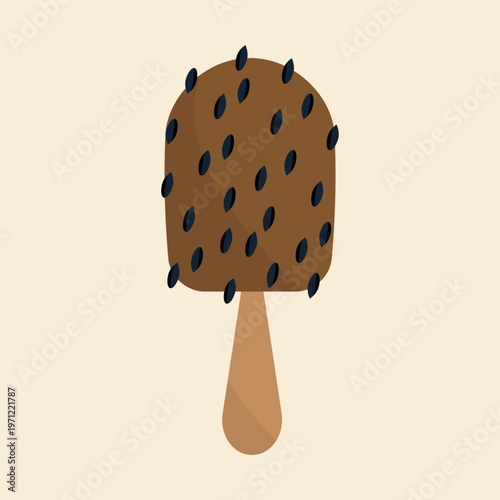 Chocolate Ice Cream Bar with Almonds Flat Vector Illustration. This sweet summer treat icon is perfect for food, dessert